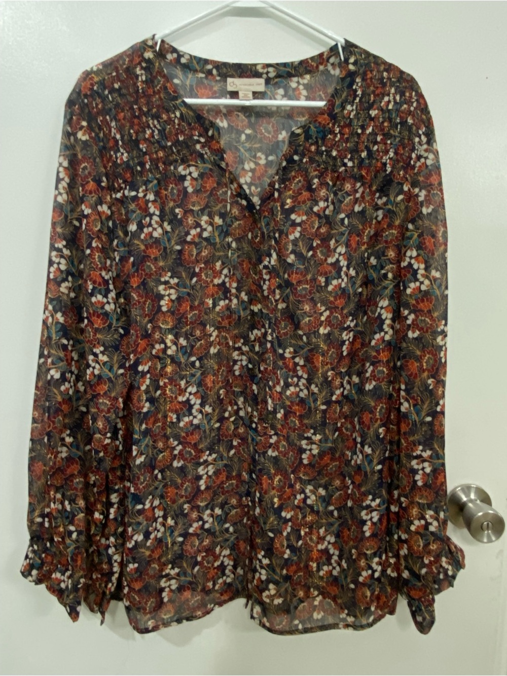 DB established 1962 blouse with multicolored floral print, size 3X